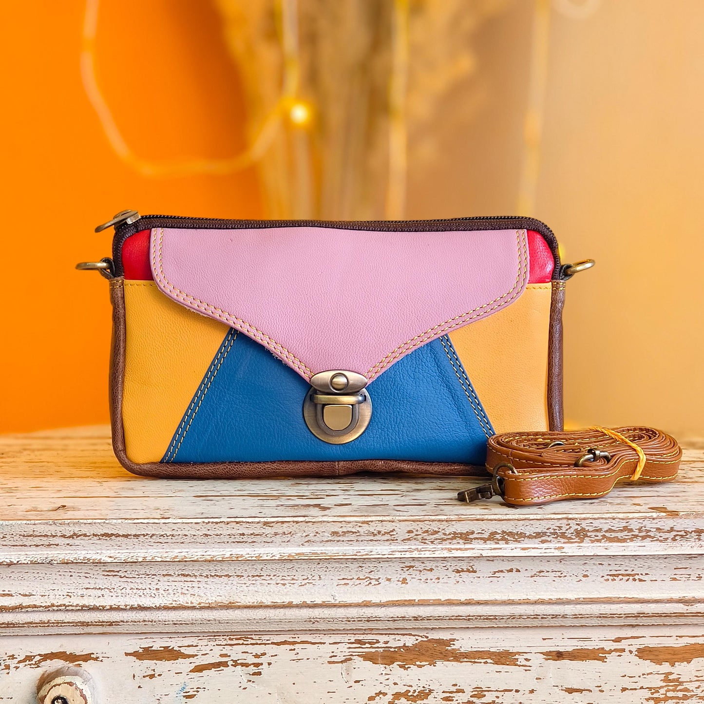 Block Coloured Recycled Leather Purse Pouch Crossbody - JayKayBoutiqueOnline