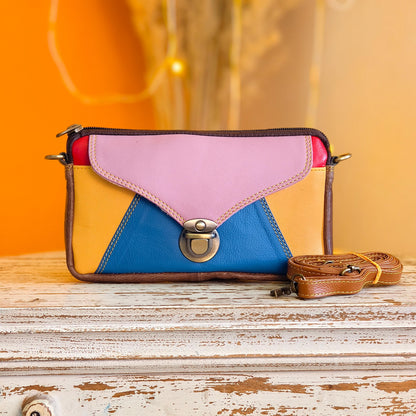 Block Coloured Recycled Leather Purse Pouch Crossbody - JayKayBoutiqueOnline