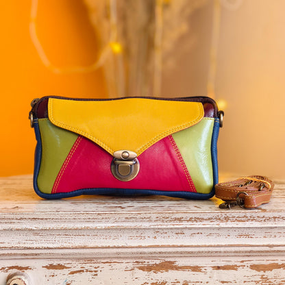 Block Coloured Recycled Leather Purse Pouch Crossbody - JayKayBoutiqueOnline