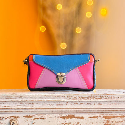 Block Coloured Recycled Leather Purse Pouch Crossbody - JayKayBoutiqueOnline