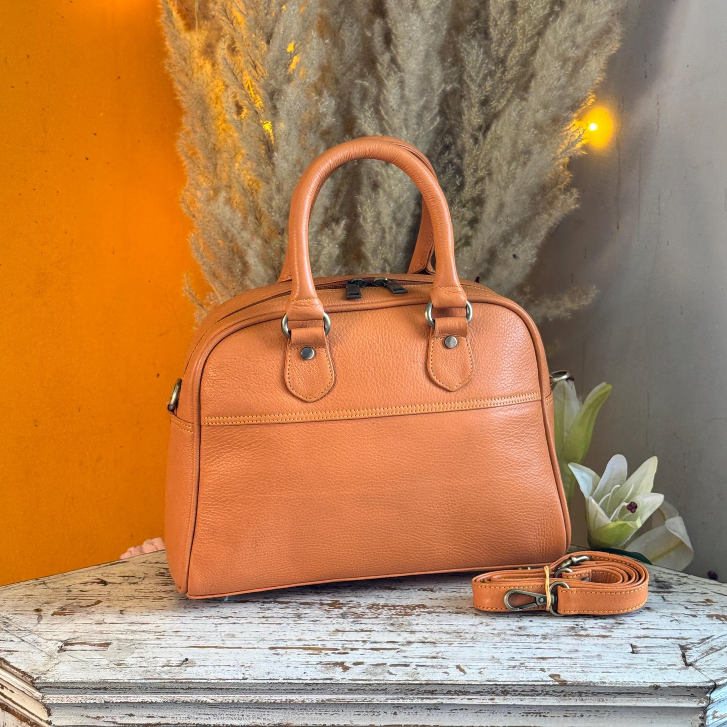 Recycled Coloured Leather Boston Bag, Vintage Style Top Handle Crossbody Handbag - JayKayBoutiqueOnline