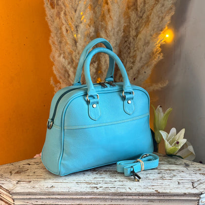 Recycled Coloured Leather Boston Bag, Vintage Style Top Handle Crossbody Handbag - JayKayBoutiqueOnline