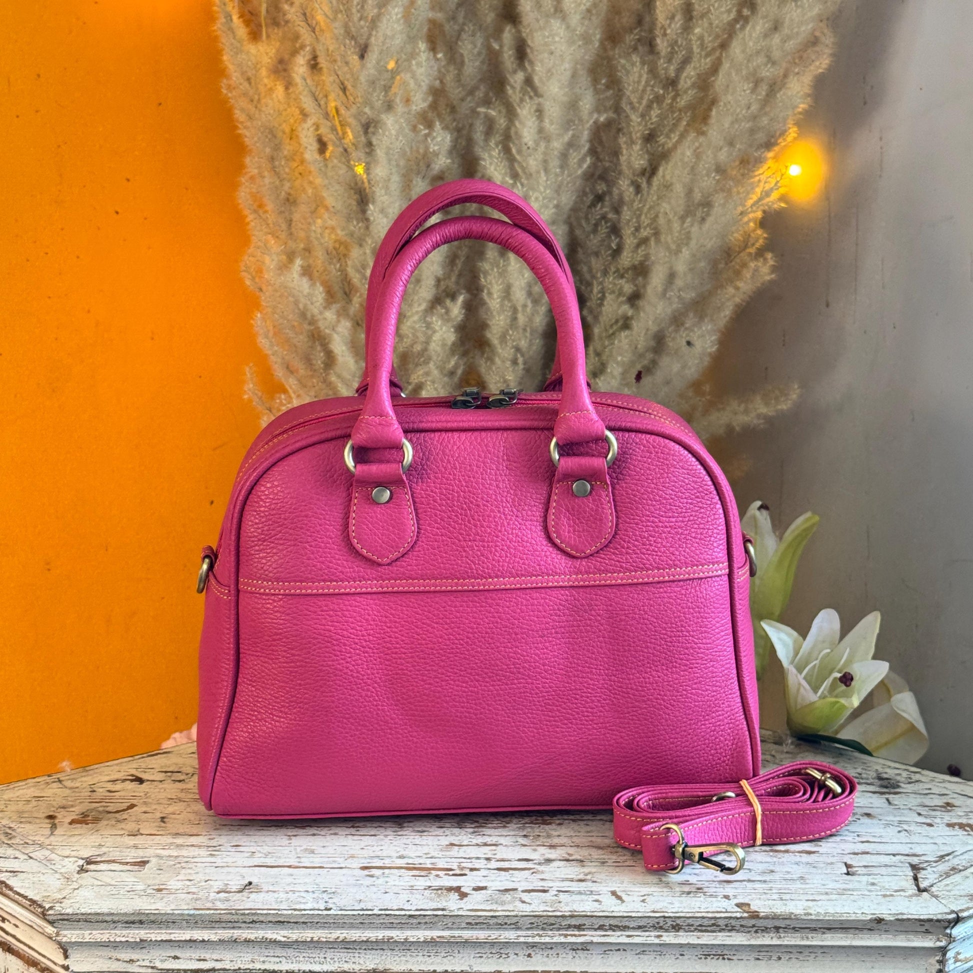 Recycled Coloured Leather Boston Bag, Vintage Style Top Handle Crossbody Handbag - JayKayBoutiqueOnline