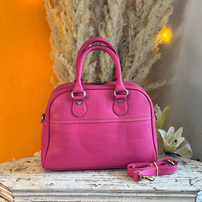 Recycled Coloured Leather Boston Bag, Vintage Style Top Handle Crossbody Handbag - JayKayBoutiqueOnline
