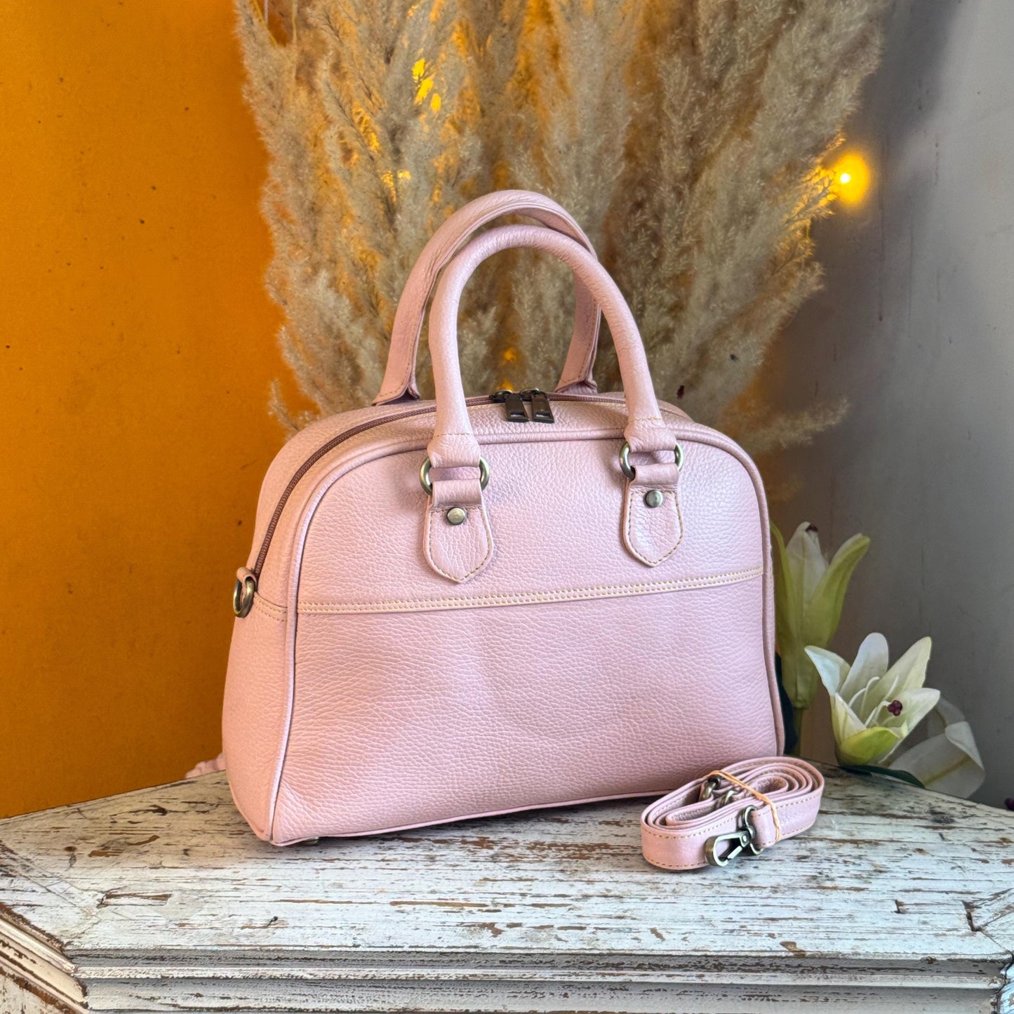 Recycled Coloured Leather Boston Bag, Vintage Style Top Handle Crossbody Handbag - JayKayBoutiqueOnline