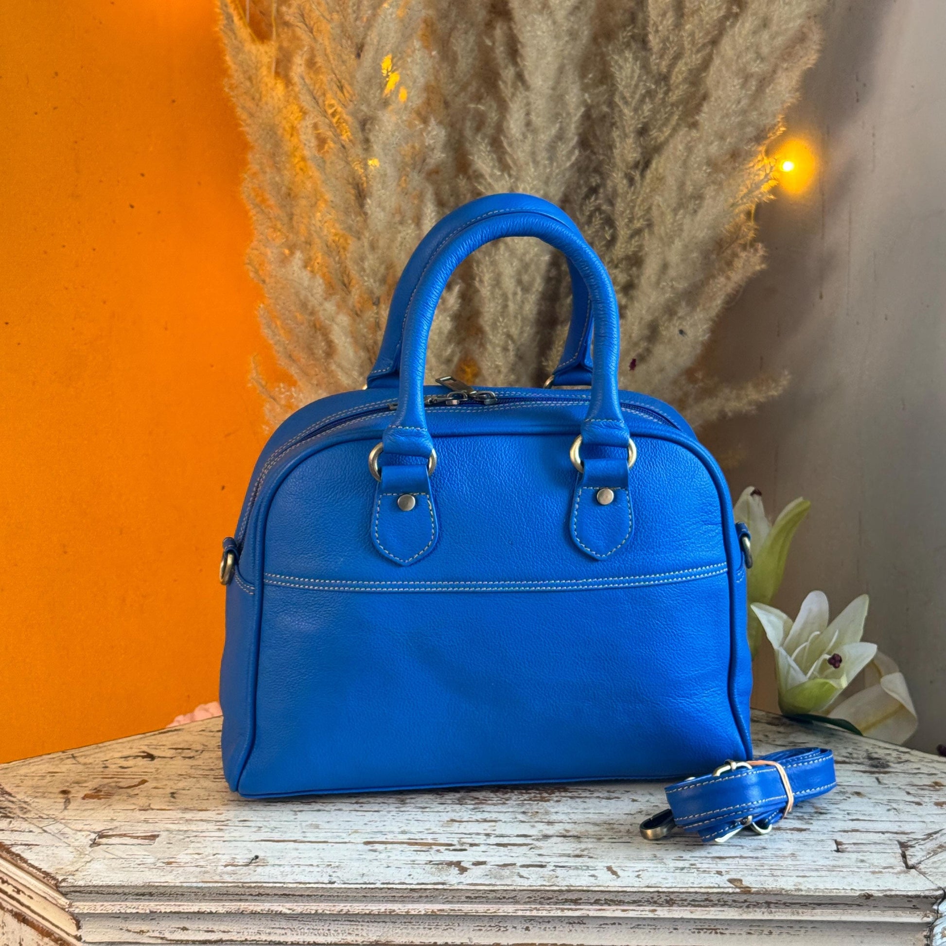 Recycled Coloured Leather Boston Bag, Vintage Style Top Handle Crossbody Handbag - JayKayBoutiqueOnline