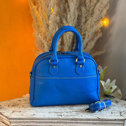 Recycled Coloured Leather Boston Bag, Vintage Style Top Handle Crossbody Handbag - JayKayBoutiqueOnline