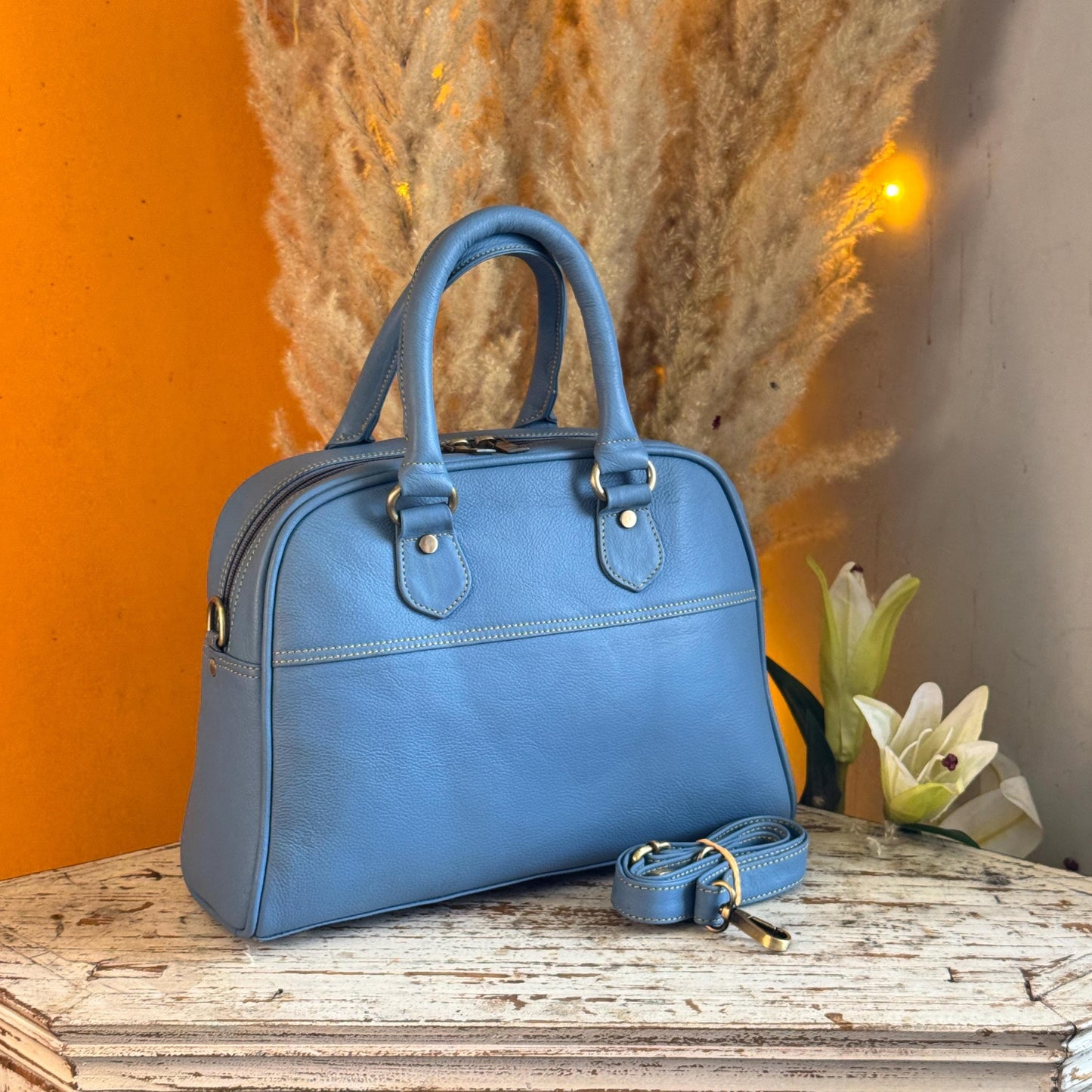 Recycled Coloured Leather Boston Bag, Vintage Style Top Handle Crossbody Handbag - JayKayBoutiqueOnline