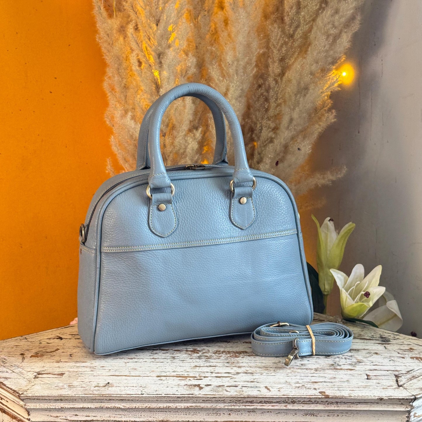 Recycled Coloured Leather Boston Bag, Vintage Style Top Handle Crossbody Handbag - JayKayBoutiqueOnline