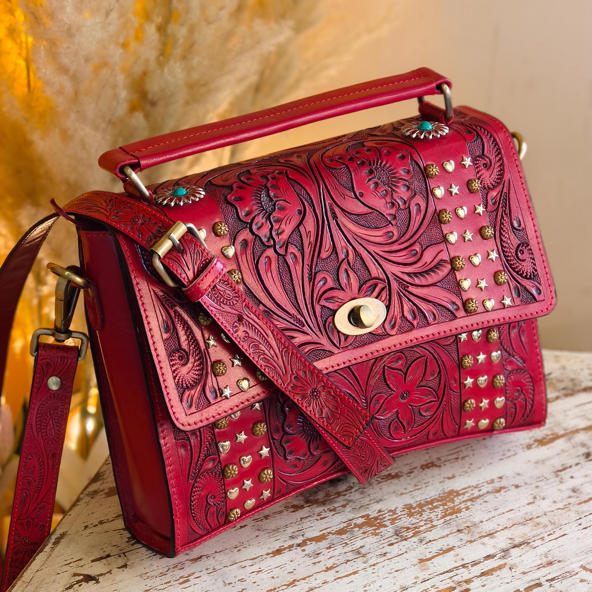 Moon Hand Tooled Full Grain Leather Bag - JayKayBoutiqueOnline