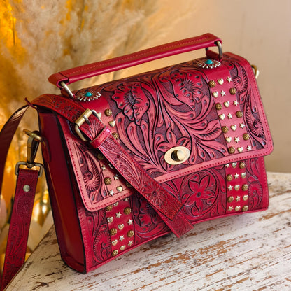 Moon Hand Tooled Full Grain Leather Bag - JayKayBoutiqueOnline