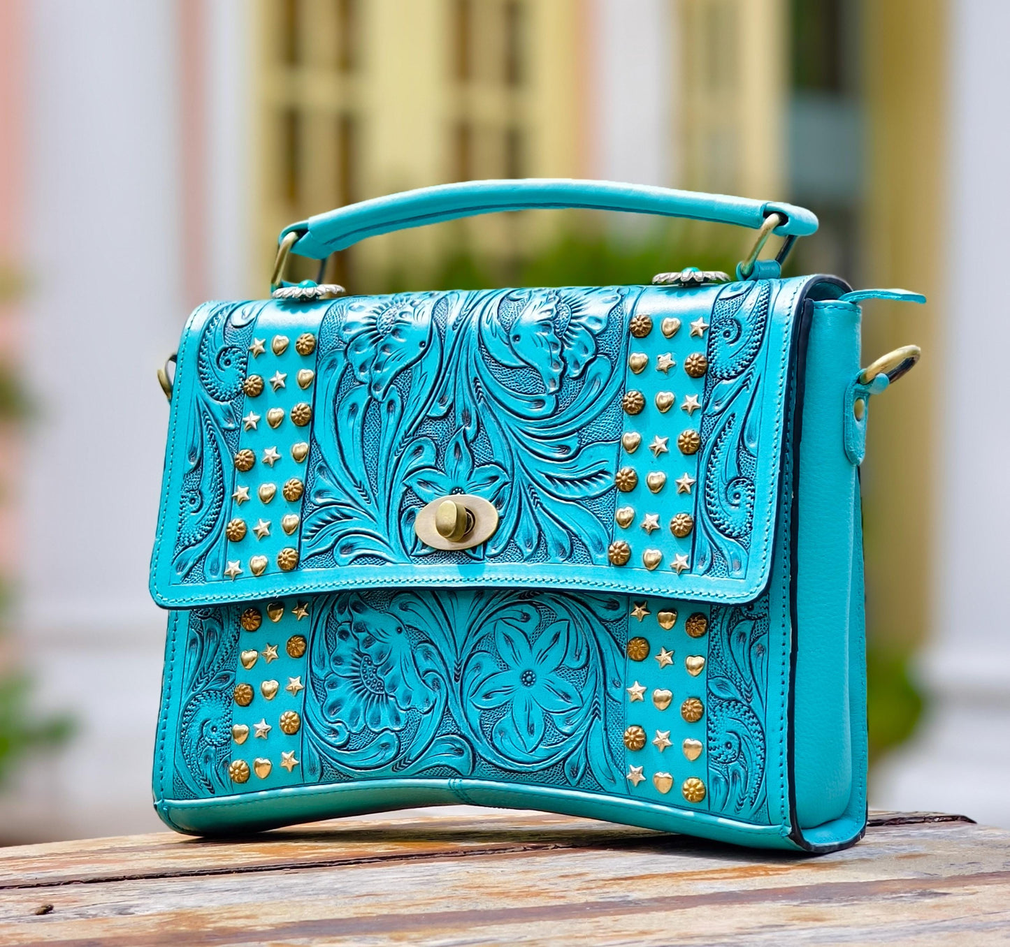 Moon Hand Tooled Full Grain Leather Bag - JayKayBoutiqueOnline