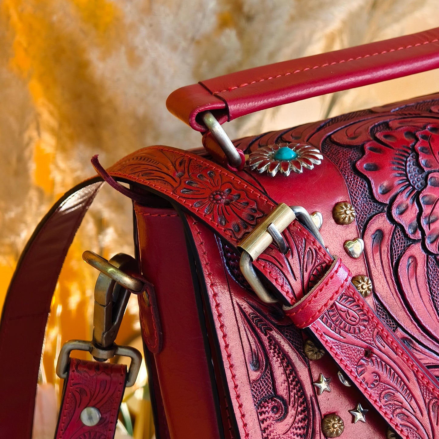 Moon Hand Tooled Full Grain Leather Bag - JayKayBoutiqueOnline
