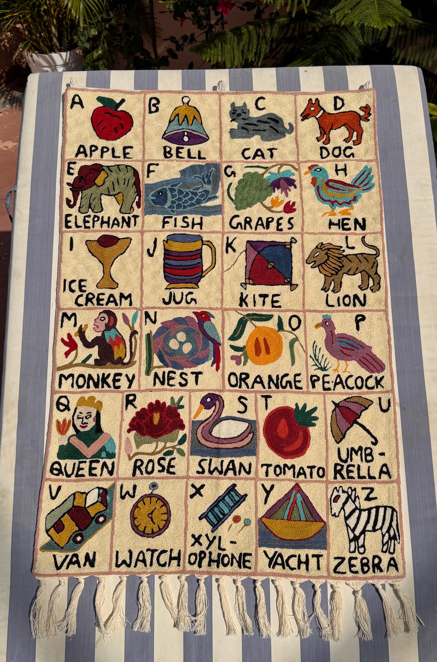 Alphabet Tapestry Pinks Pastel Nursery Wall Decor for Baby Girl in Pink and Pastels, handmade ABC wall Hanging - JayKayBoutiqueOnline