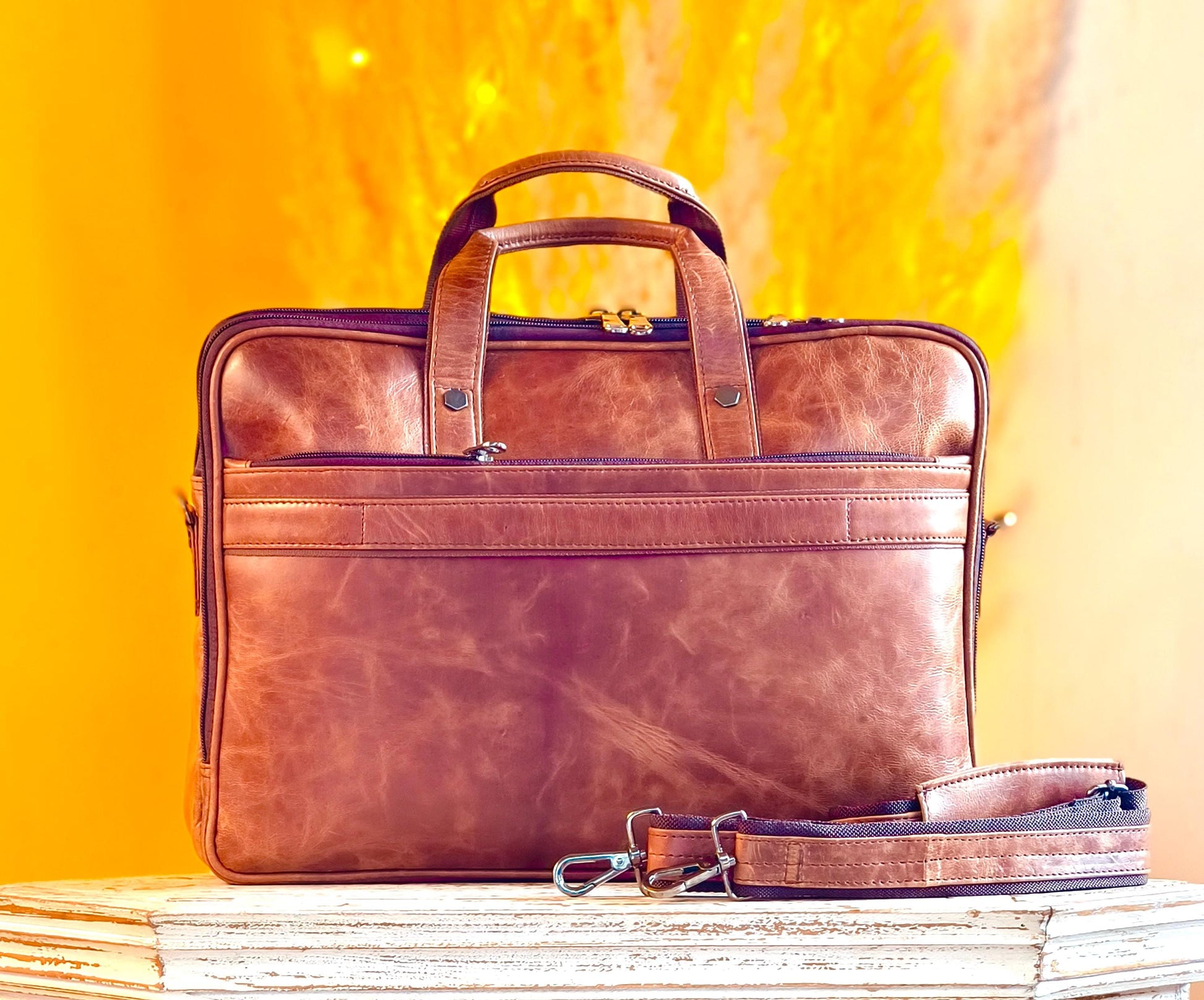 Leather 17.5" Laptop Briefcase Satchel Bag - JayKayBoutiqueOnline