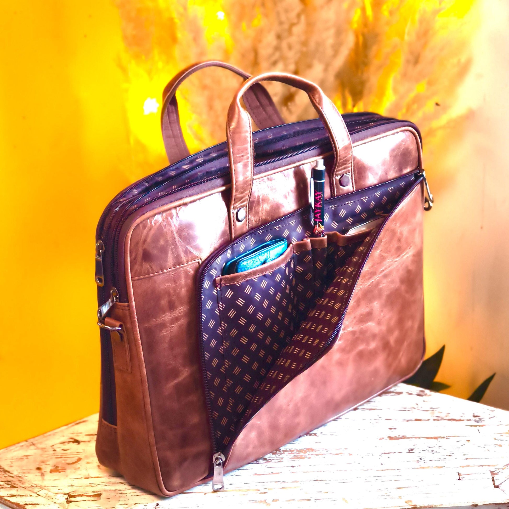 Leather 17.5" Laptop Briefcase Satchel Bag - JayKayBoutiqueOnline