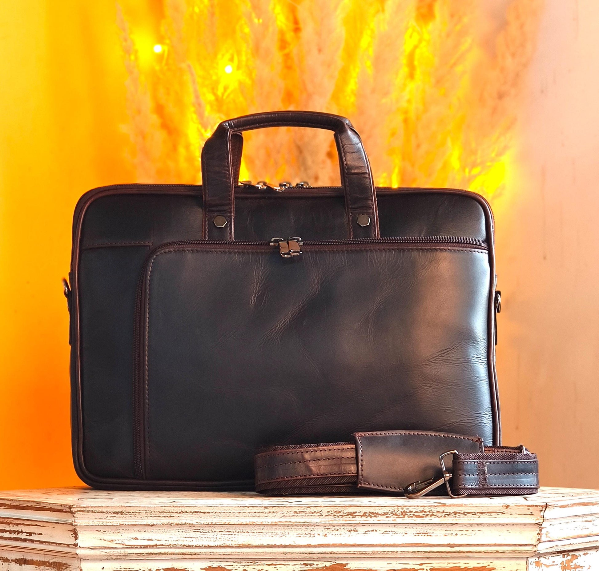 Leather 17.5" Laptop Briefcase Satchel Bag - JayKayBoutiqueOnline
