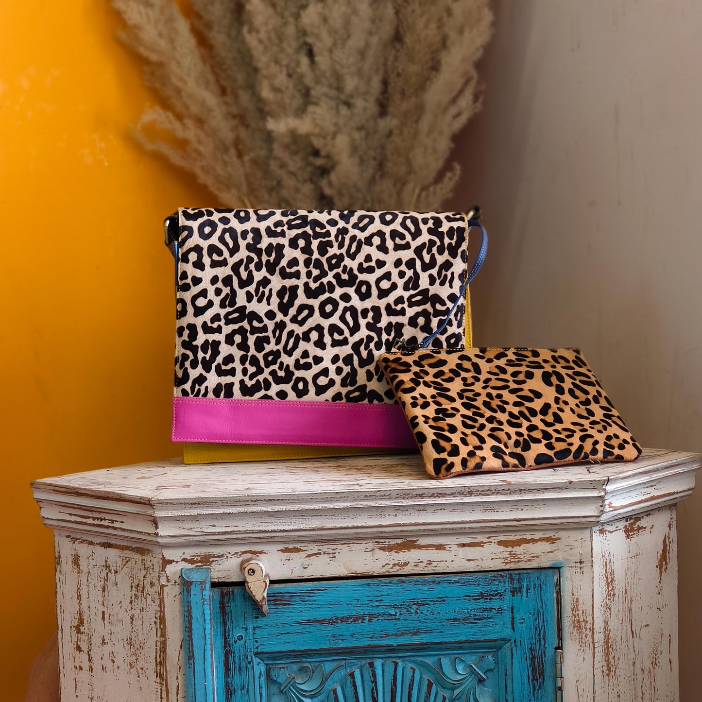 Recycled Leather Messenger Bag, Animal Print Cowhide Crossbody, iPad Tablet Satchel - JayKayBoutiqueOnline
