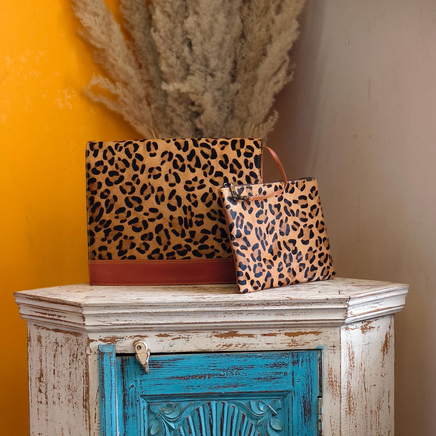 Recycled Leather Messenger Bag, Animal Print Cowhide Crossbody, iPad Tablet Satchel - JayKayBoutiqueOnline