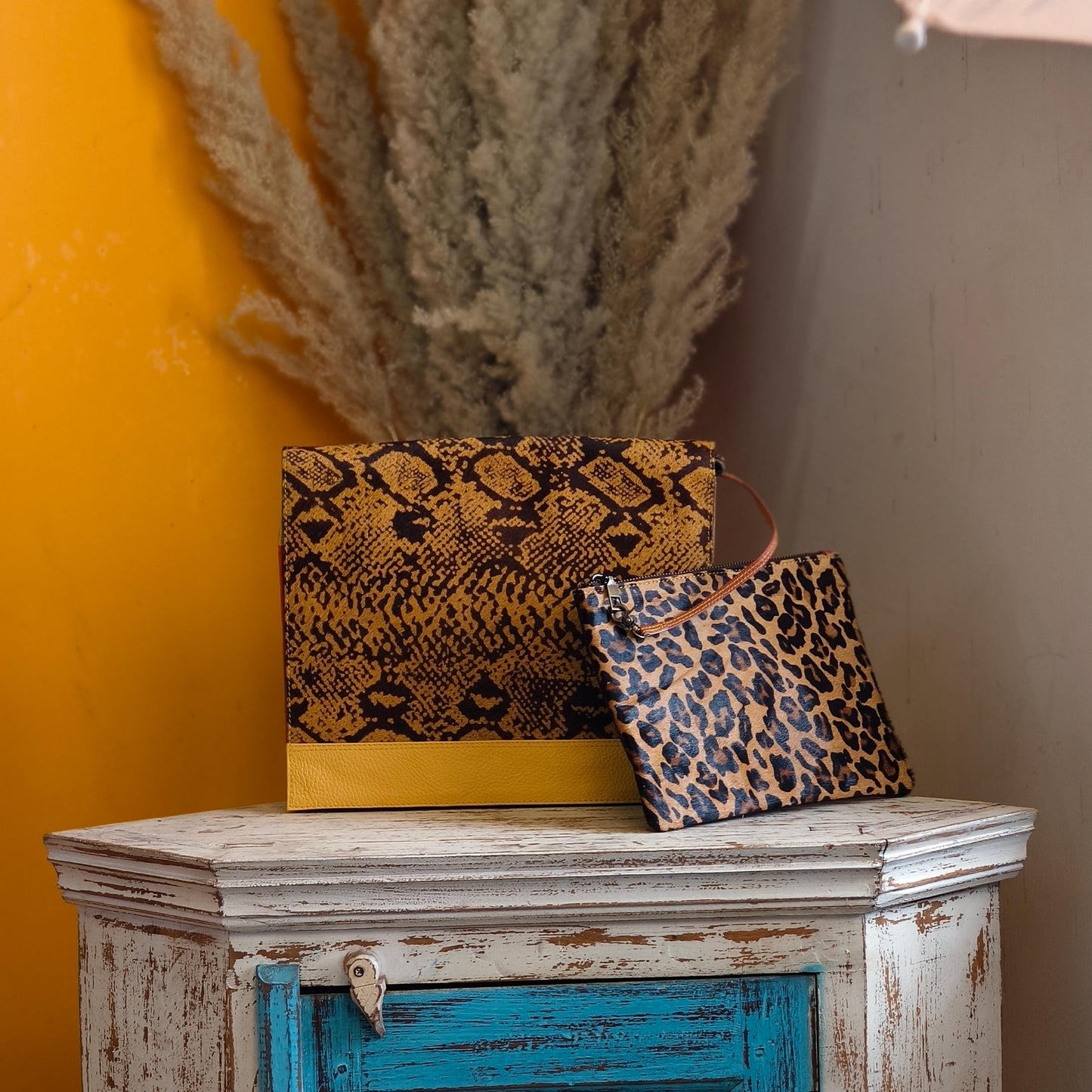 Recycled Leather Messenger Bag, Animal Print Cowhide Crossbody, iPad Tablet Satchel - JayKayBoutiqueOnline