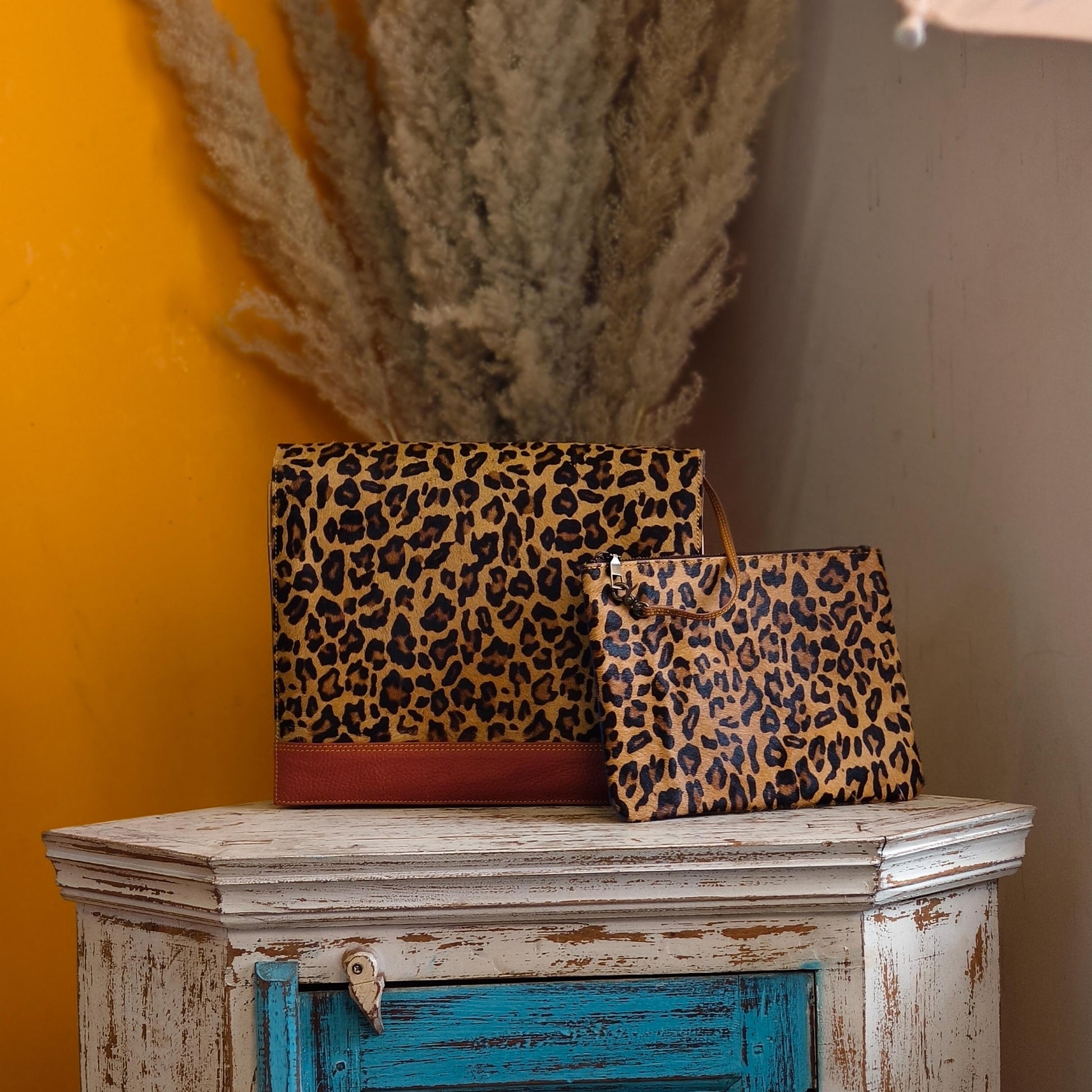 Recycled Leather Messenger Bag, Animal Print Cowhide Crossbody, iPad Tablet Satchel - JayKayBoutiqueOnline