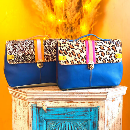 Recycled Coloured Leather Laptop Briefcase Bag, Colourful Unique Briefcase - JayKayBoutiqueOnline