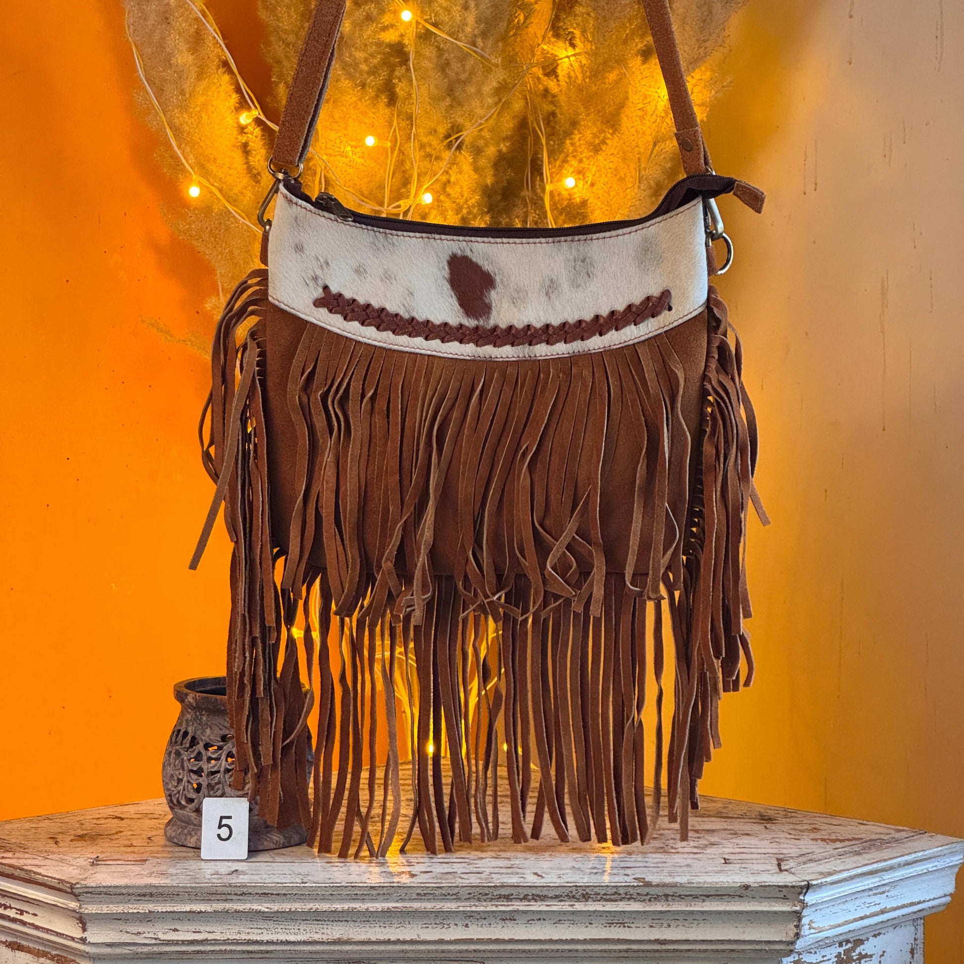 Handmade Fringed Suede Bag, Western Cowhide Crossbody - JayKayBoutiqueOnline