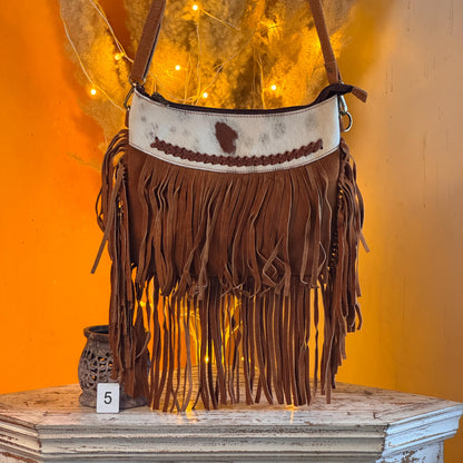Handmade Fringed Suede Bag, Western Cowhide Crossbody - JayKayBoutiqueOnline