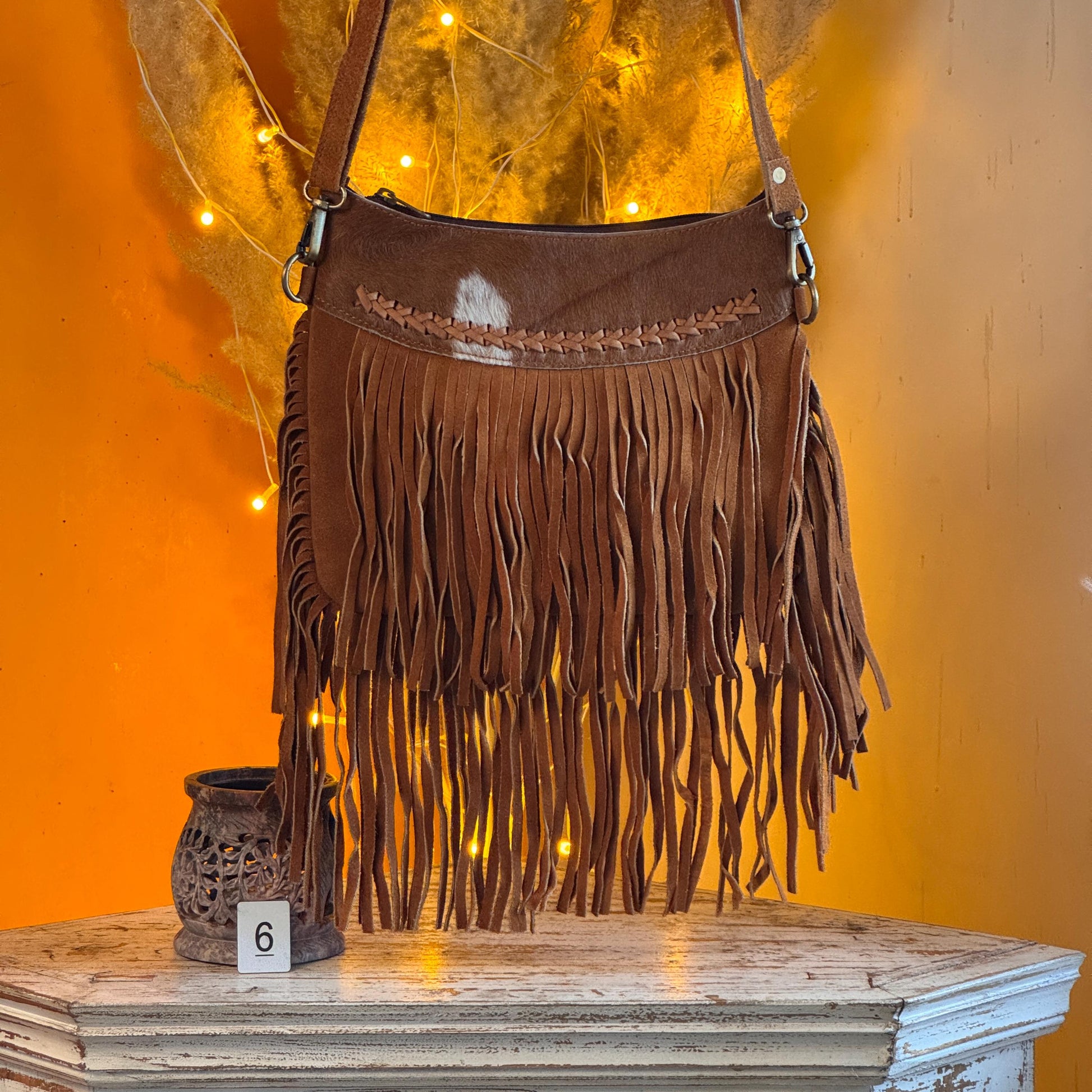 Handmade Fringed Suede Bag, Western Cowhide Crossbody - JayKayBoutiqueOnline