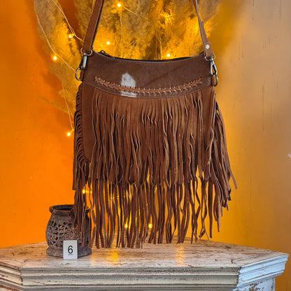 Handmade Fringed Suede Bag, Western Cowhide Crossbody - JayKayBoutiqueOnline