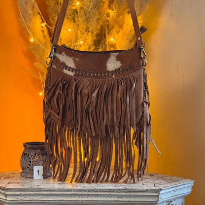 Handmade Fringed Suede Bag, Western Cowhide Crossbody - JayKayBoutiqueOnline