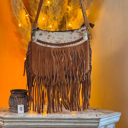 Handmade Fringed Suede Bag, Western Cowhide Crossbody - JayKayBoutiqueOnline