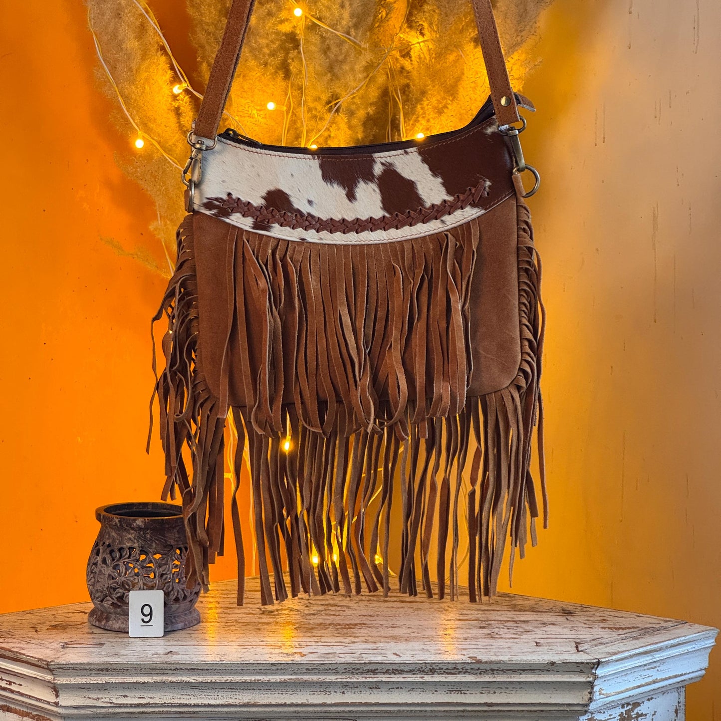 Handmade Fringed Suede Bag, Western Cowhide Crossbody - JayKayBoutiqueOnline