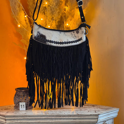 Handmade Fringed Suede Bag, Western Cowhide Crossbody - JayKayBoutiqueOnline