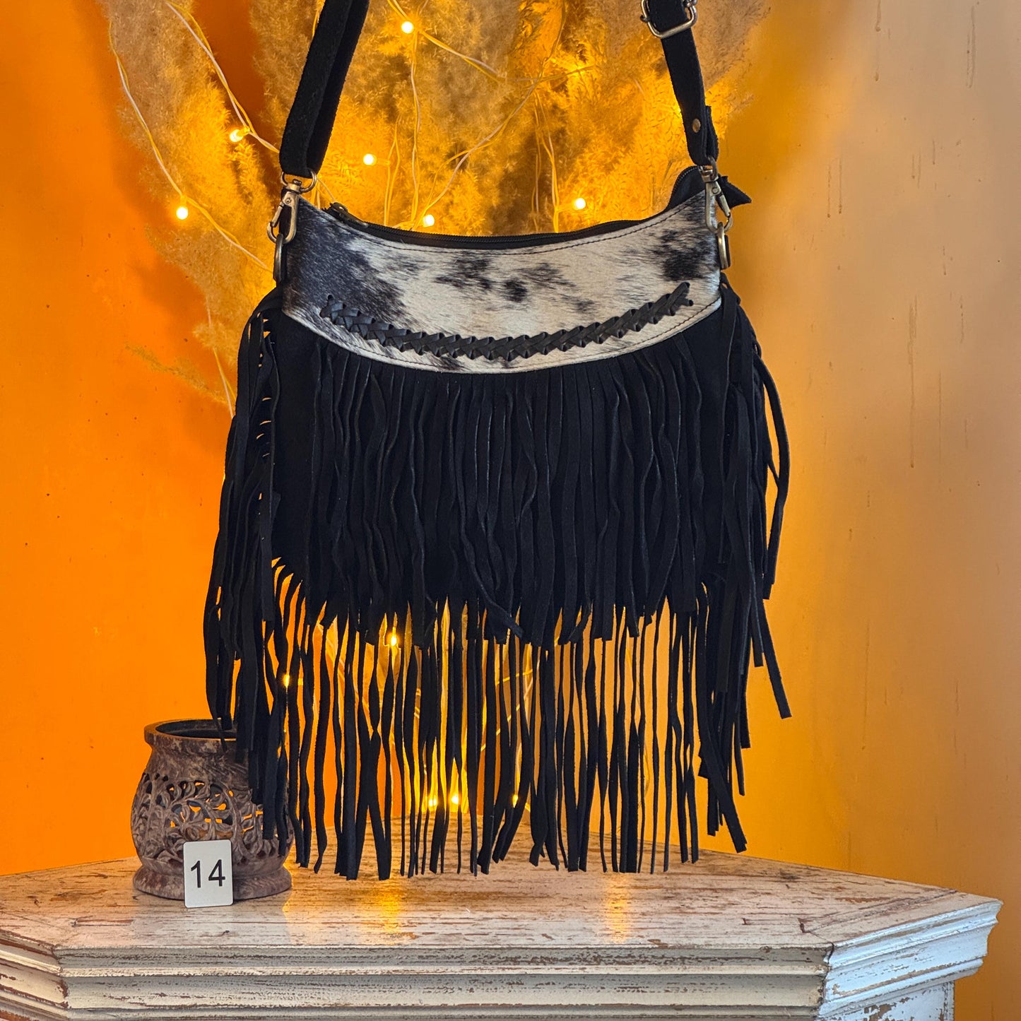 Handmade Fringed Suede Bag, Western Cowhide Crossbody - JayKayBoutiqueOnline