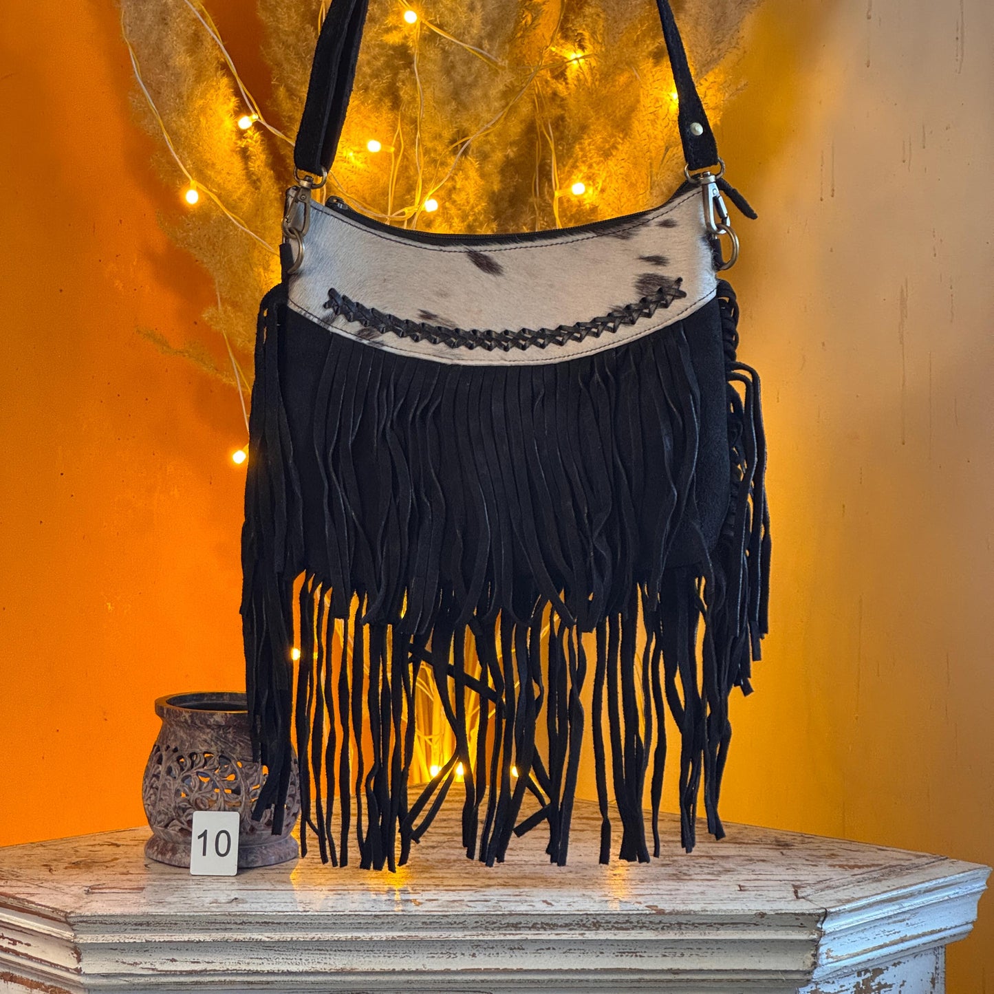 Handmade Fringed Suede Bag, Western Cowhide Crossbody - JayKayBoutiqueOnline