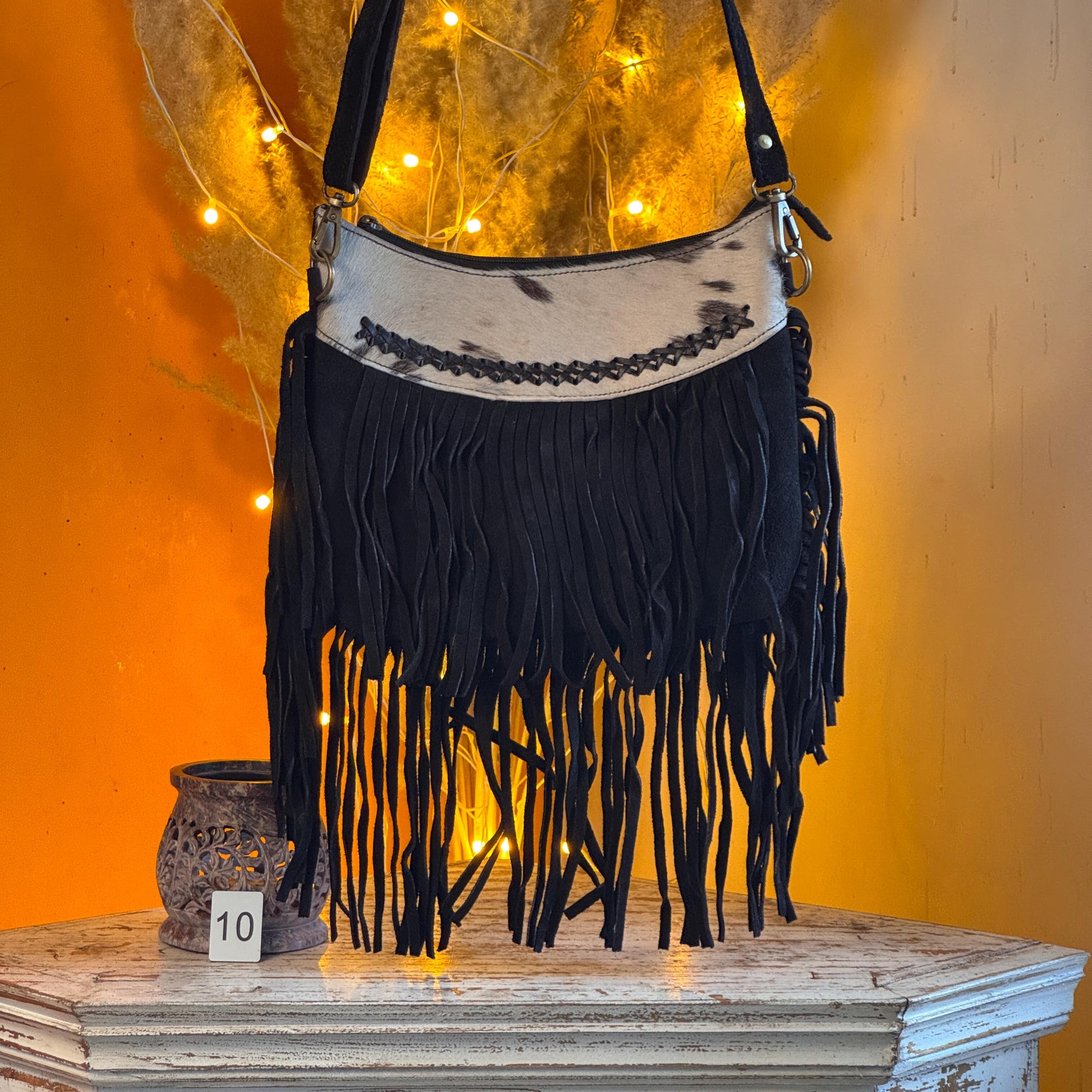 Handmade Fringed Suede Bag, Western Cowhide Crossbody - JayKayBoutiqueOnline