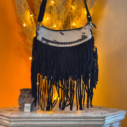 Handmade Fringed Suede Bag, Western Cowhide Crossbody - JayKayBoutiqueOnline