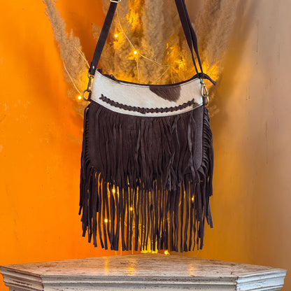Handmade Fringed Suede Bag, Western Cowhide Crossbody - JayKayBoutiqueOnline