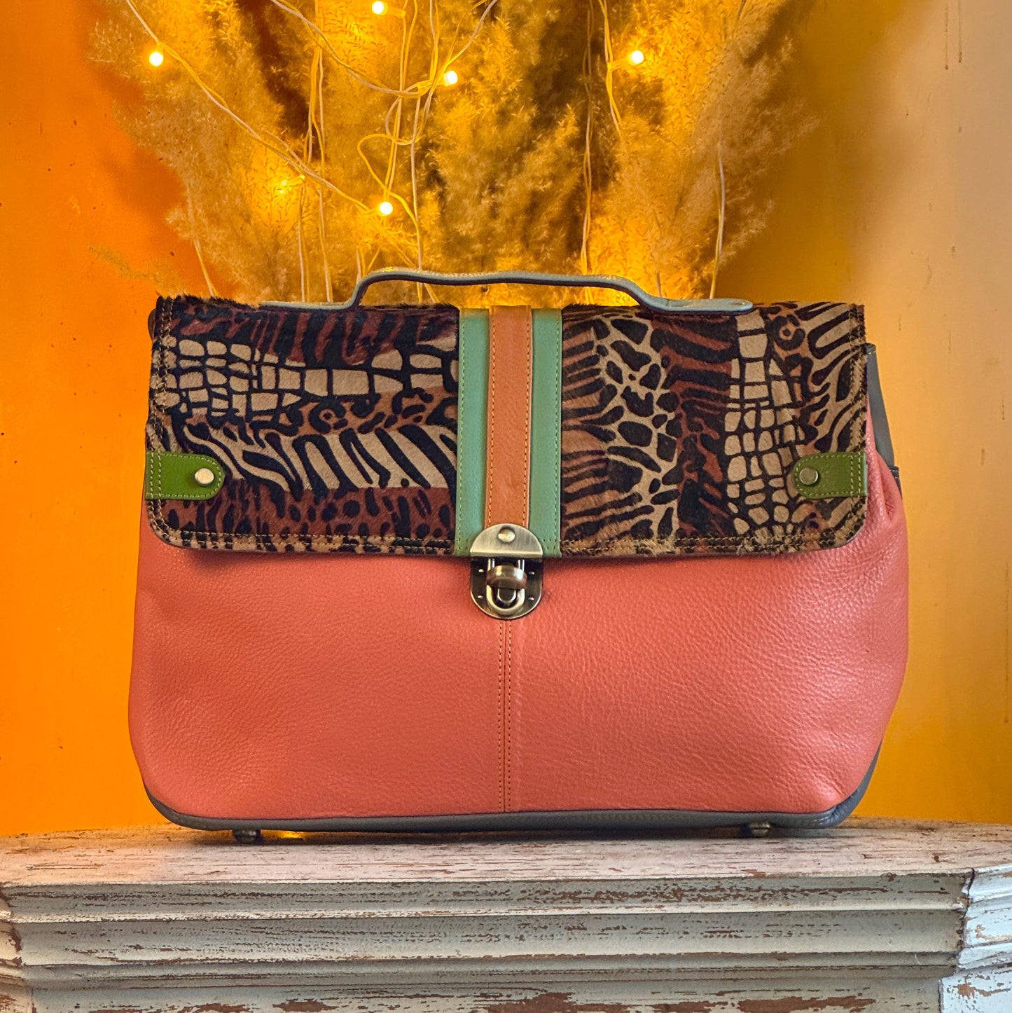 Recycled Coloured Leather Laptop Briefcase Bag, Colourful Unique Briefcase - JayKayBoutiqueOnline