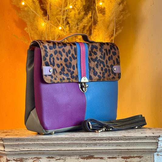 Recycled Leather Laptop Bag, Colourful Unique Briefcase - JayKayBoutiqueOnline