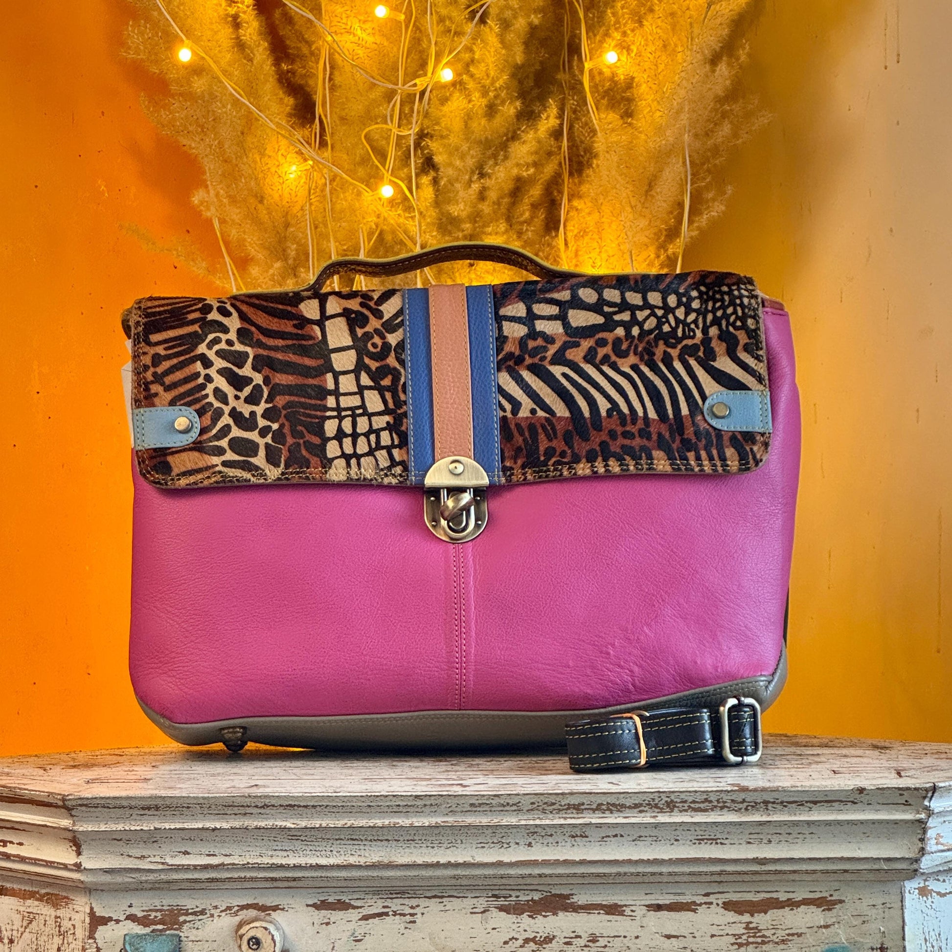 Recycled Coloured Leather Laptop Briefcase Bag, Colourful Unique Briefcase - JayKayBoutiqueOnline
