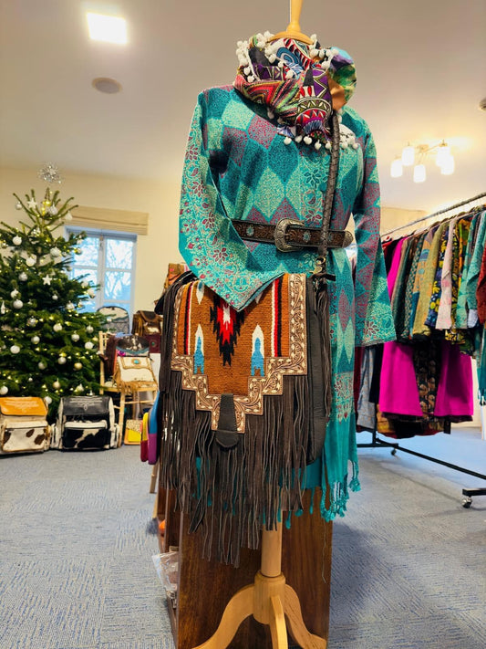 Leather Fringed Laptop Kilim Messenger - JayKayBoutiqueOnline