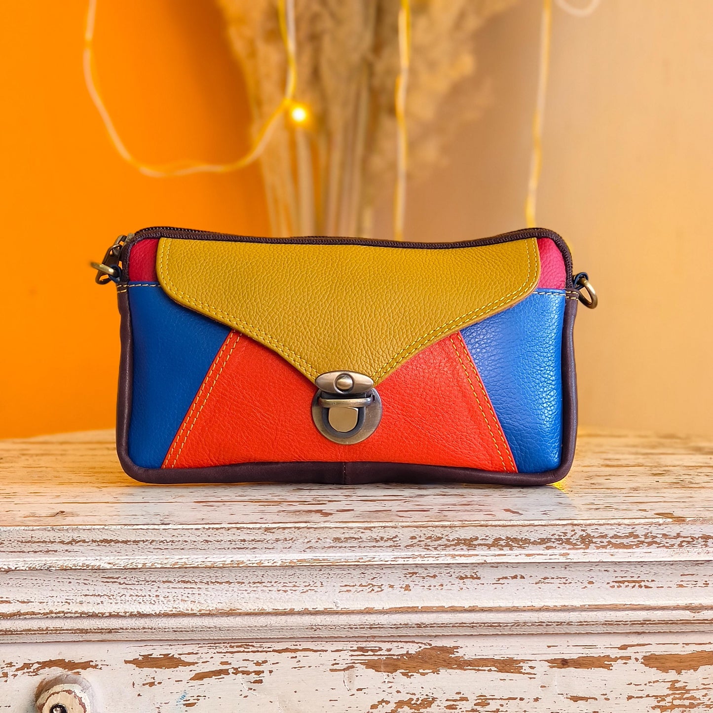 Block Coloured Recycled Leather Purse Pouch Crossbody - JayKayBoutiqueOnline