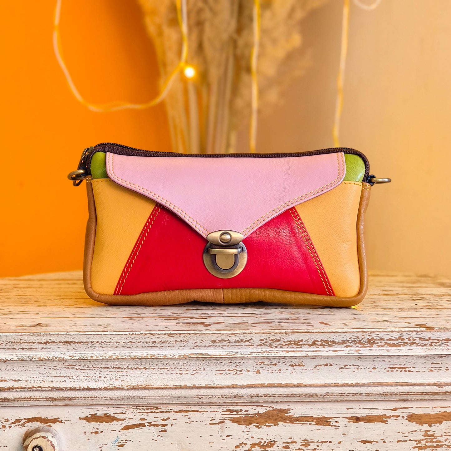 Block Coloured Recycled Leather Purse Pouch Crossbody - JayKayBoutiqueOnline