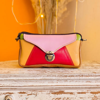 Block Coloured Recycled Leather Purse Pouch Crossbody - JayKayBoutiqueOnline