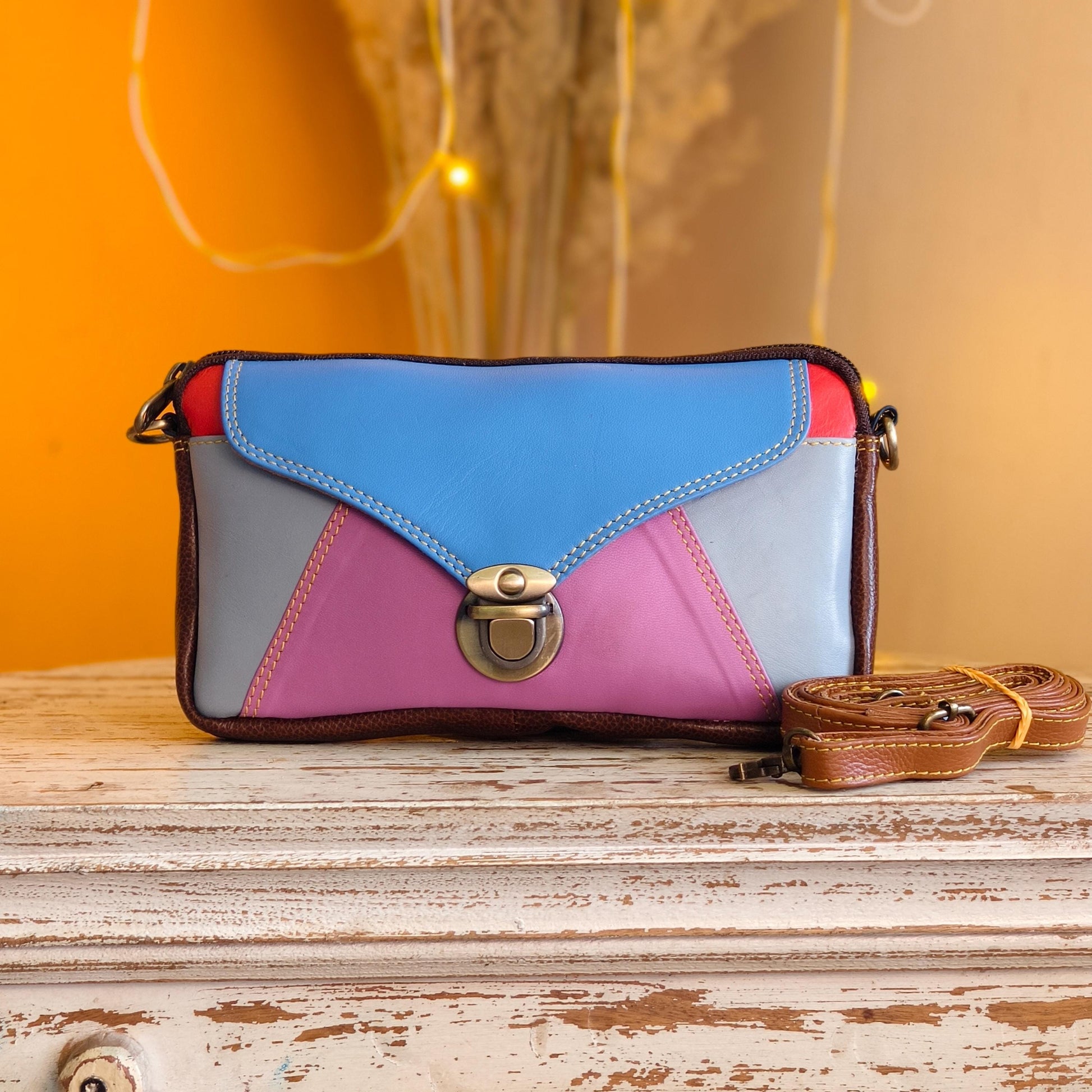 Block Coloured Recycled Leather Purse Pouch Crossbody - JayKayBoutiqueOnline