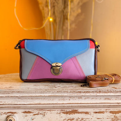 Block Coloured Recycled Leather Purse Pouch Crossbody - JayKayBoutiqueOnline