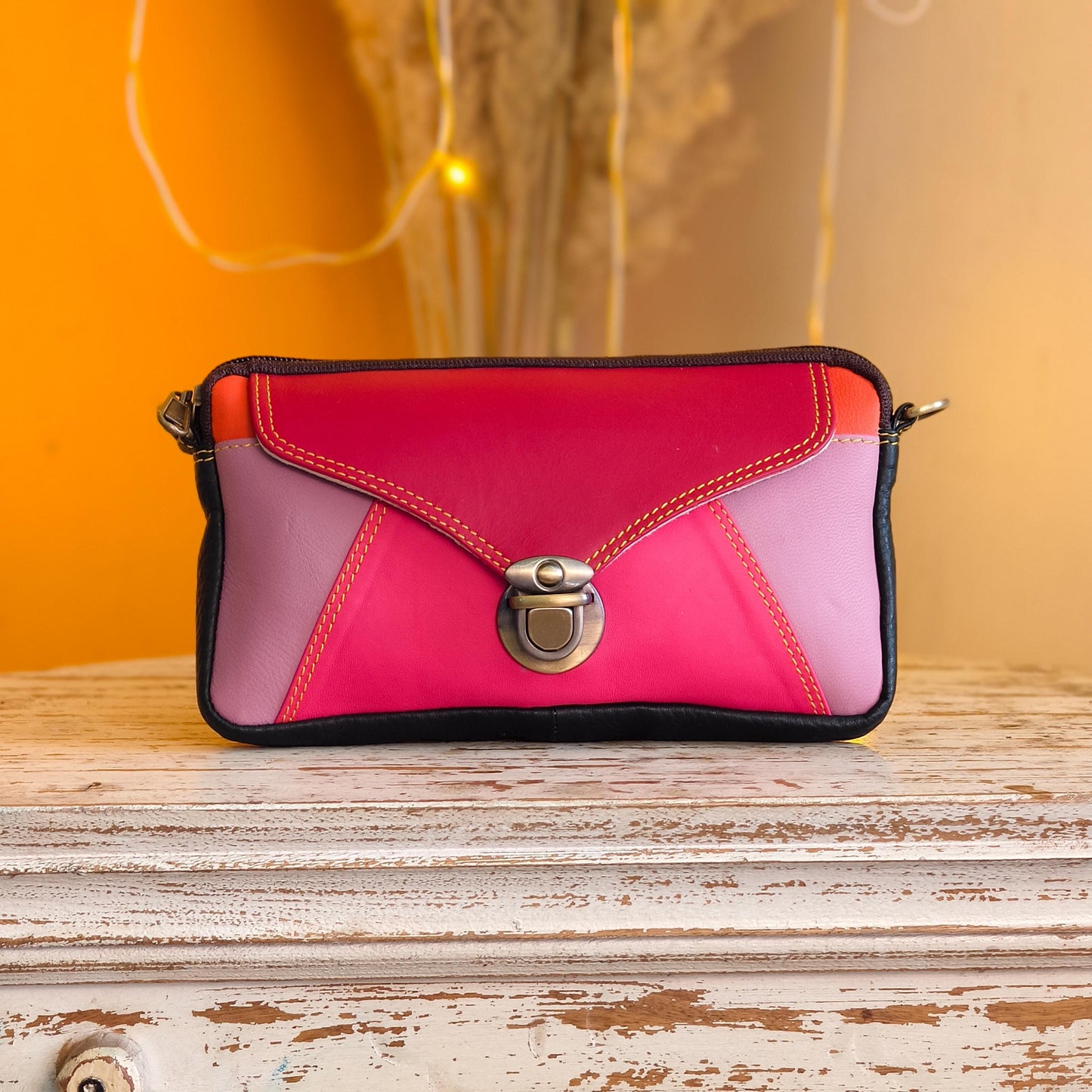 Block Coloured Recycled Leather Purse Pouch Crossbody - JayKayBoutiqueOnline