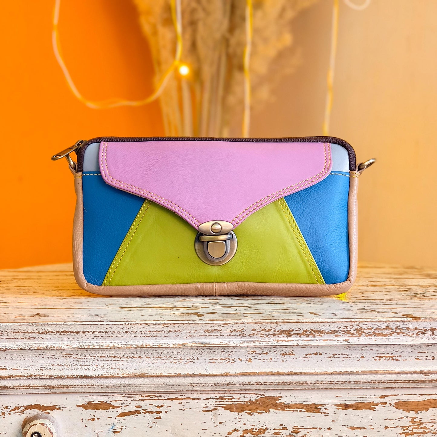 Block Coloured Recycled Leather Purse Pouch Crossbody - JayKayBoutiqueOnline